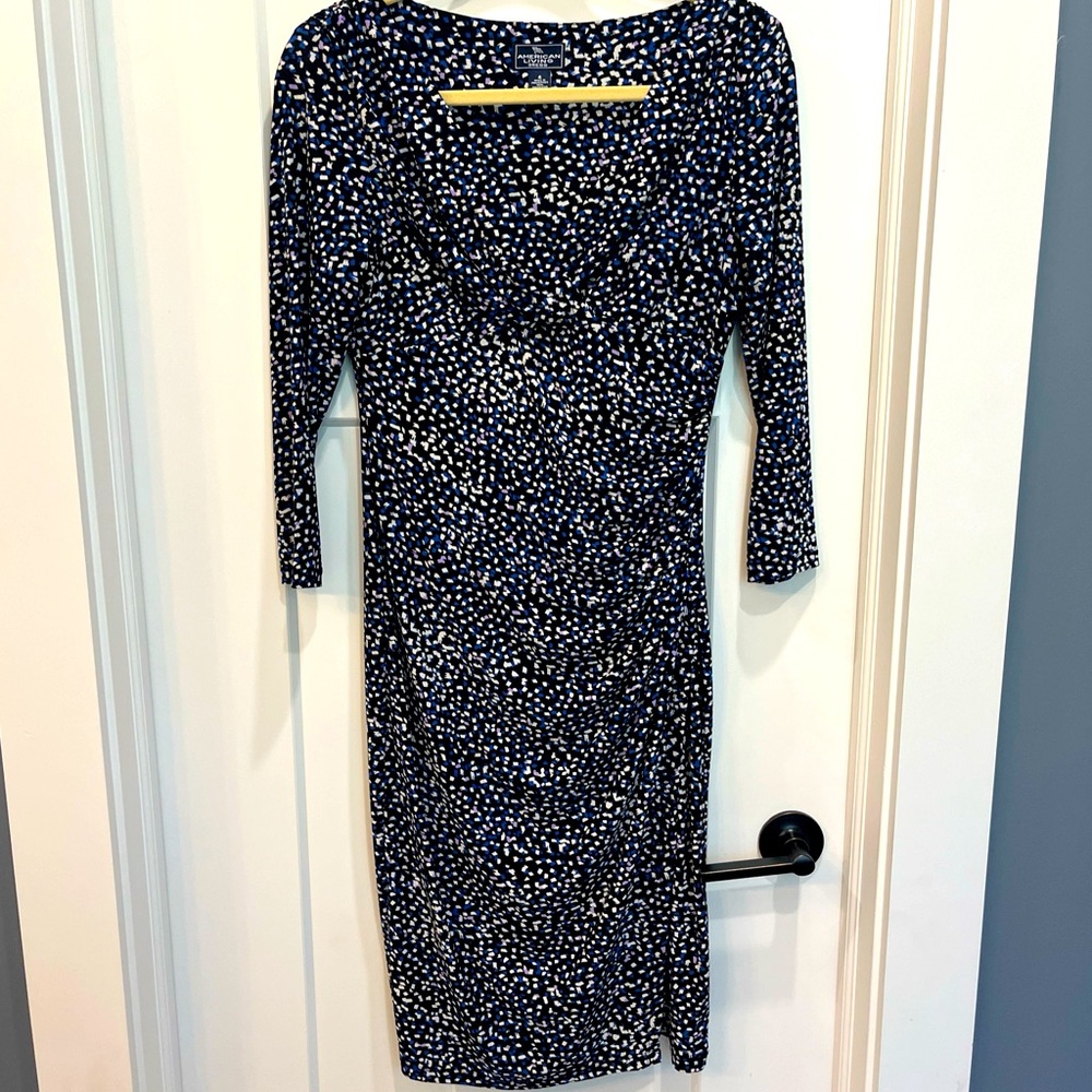 American Living Dress Women’s Size 4 Speckled Faux‎ Wrap Dress Black Blue White